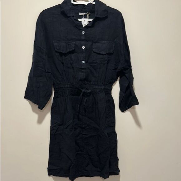Linen dark navy Women's Dress - Picture 1 of 5